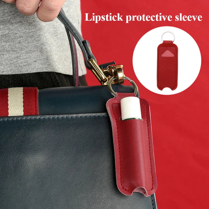PU Leather Lipstick Holder Keychain – Portable Cosmetic Case Lipstick Organizer Case Axl