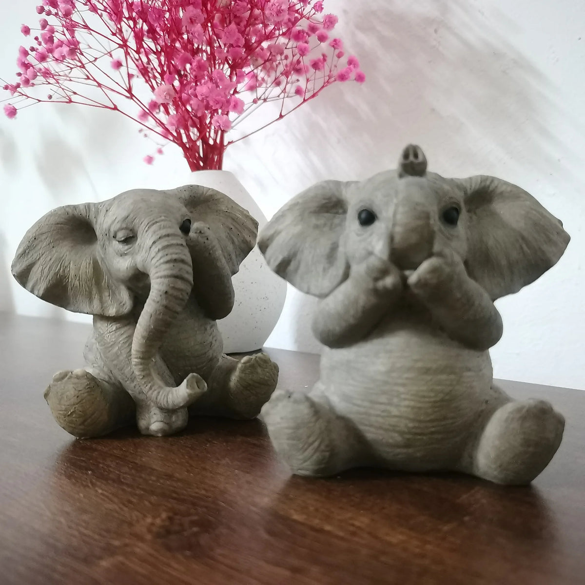 Feng Shui Gray Elephant Figurines Set of 3 | Resin Decor Decorative Figurine Set Axl