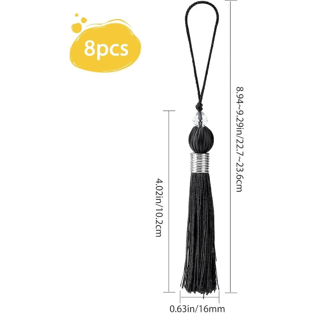 8 PCS Handmade Beaded Polyester Tassel Pendants – 9" Black Craft Tassel Set Axl