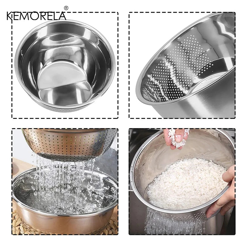 Stainless Steel Rice Washing Bowl & Colander Basket | KEMORELA Kitchen Colander Basket Axl