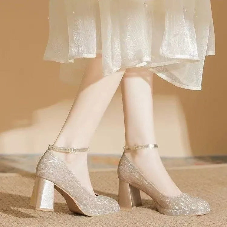 Women's Sparkle Platform Mary Jane Pumps | Buckle Strap Heels Platform Heeled Pumps Axl