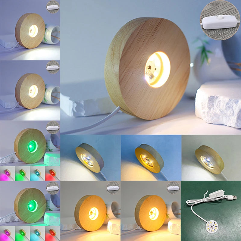 10cm Wood LED Light Base | Rotating Crystal Display Stand LED Display Stand Axl