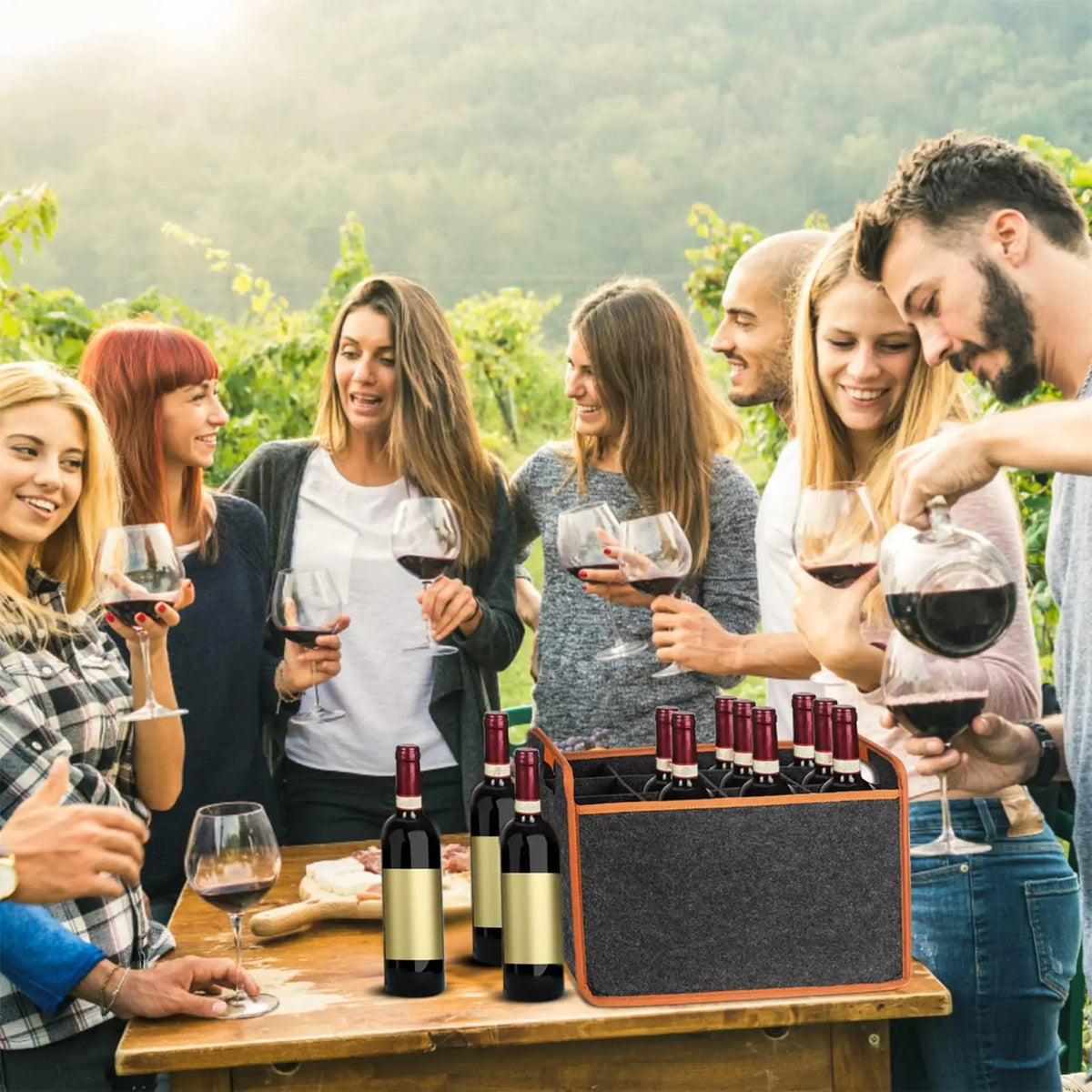 12-Bottle Felt Wine Travel Bag – Portable Carrier with Dividers Wine Bottle Carrier Axl