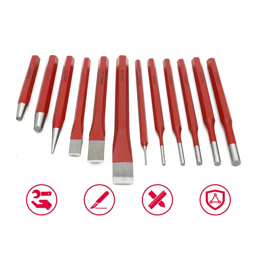 12-Piece Punch & Chisel Set – Metal, Stone, Wood & Brick Punch & Chisel Set Axl