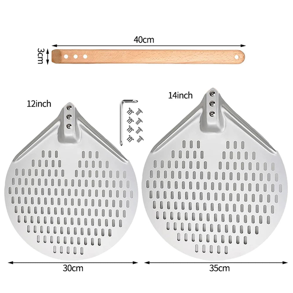 12/14 Inch Perforated Pizza Turning Peel | Anodized Aluminum Pizza Peel Axl