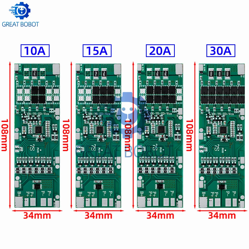 7S 24V BMS 10A–30A Li-ion Battery Protection Board w/ Balance Battery Management Board Axl