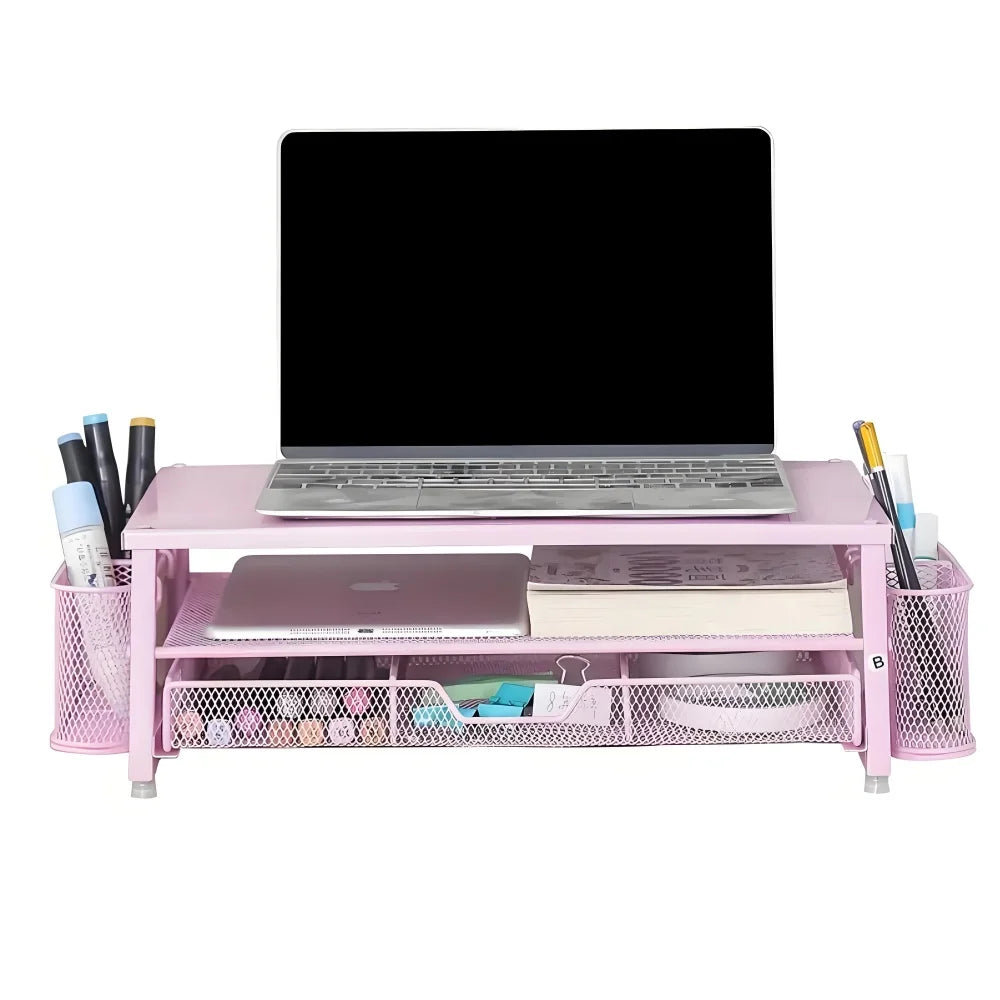 2-Tier Metal Monitor Stand Desk Organizer – Drawer & Pen Holder Monitor Stand Organizer Axl