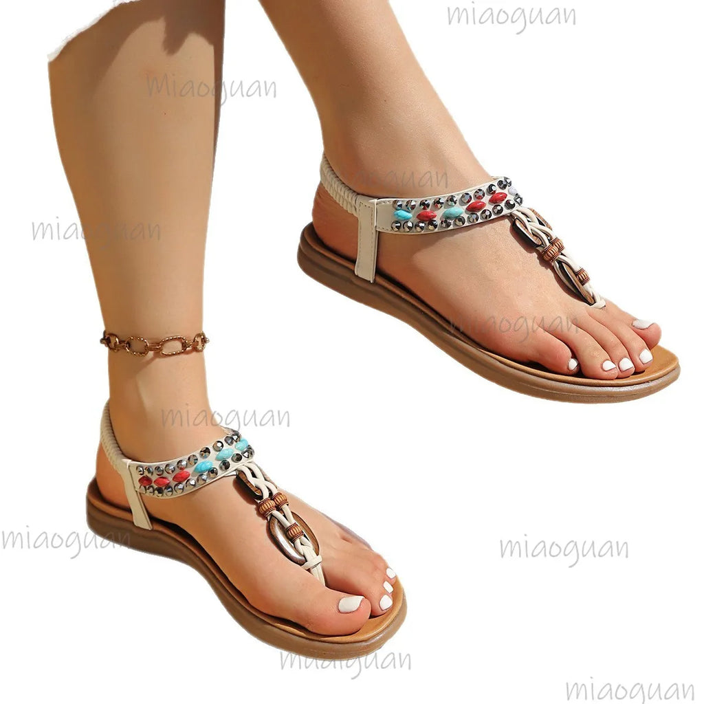 Bohemian Bead Gladiator Sandals – Women's Flat Beach Shoes Gladiator Sandals Axl