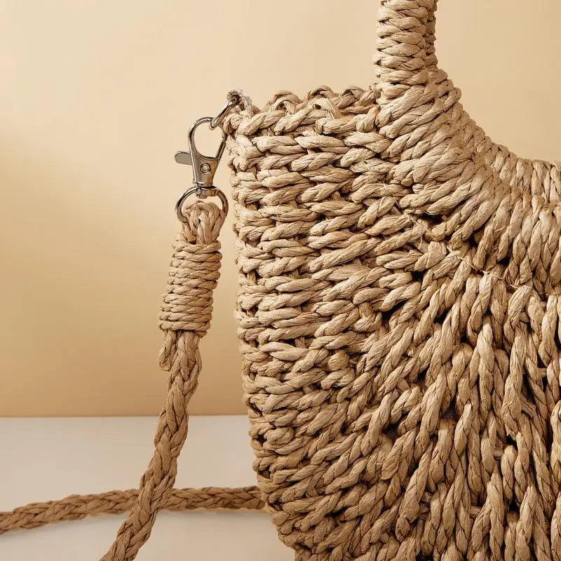 Handwoven Straw Half-Moon Beach Bag | Women's Crossbody Straw Beach Bag Axl