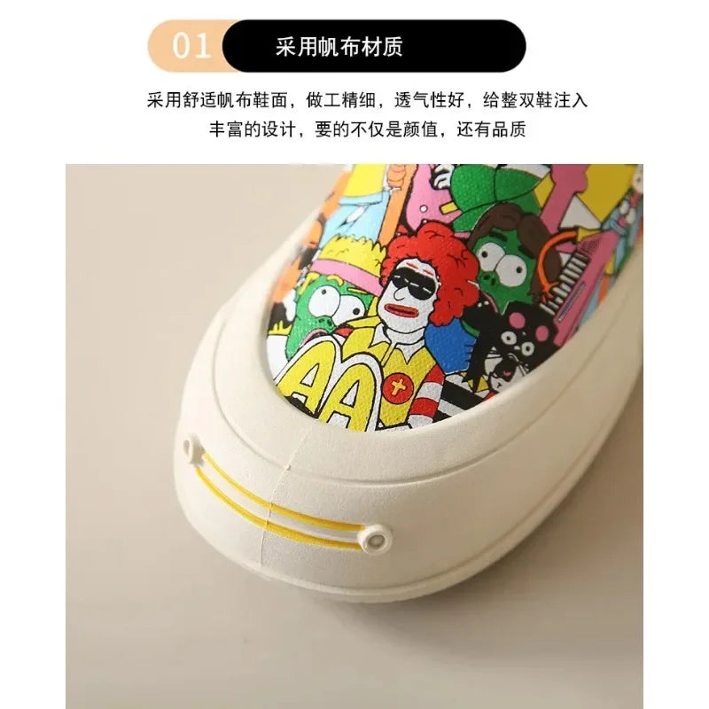 Women Platform Canvas Loafers – Thick Sole Graffiti Sneakers Platform Canvas Loafers Axl