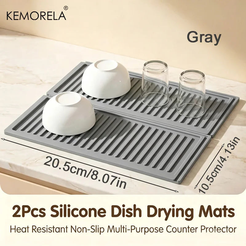 2pc Silicone Dish Drying Mats – Non-Slip & Heat Resistant Dish Drying Mat Axl 2PCS-Gray L