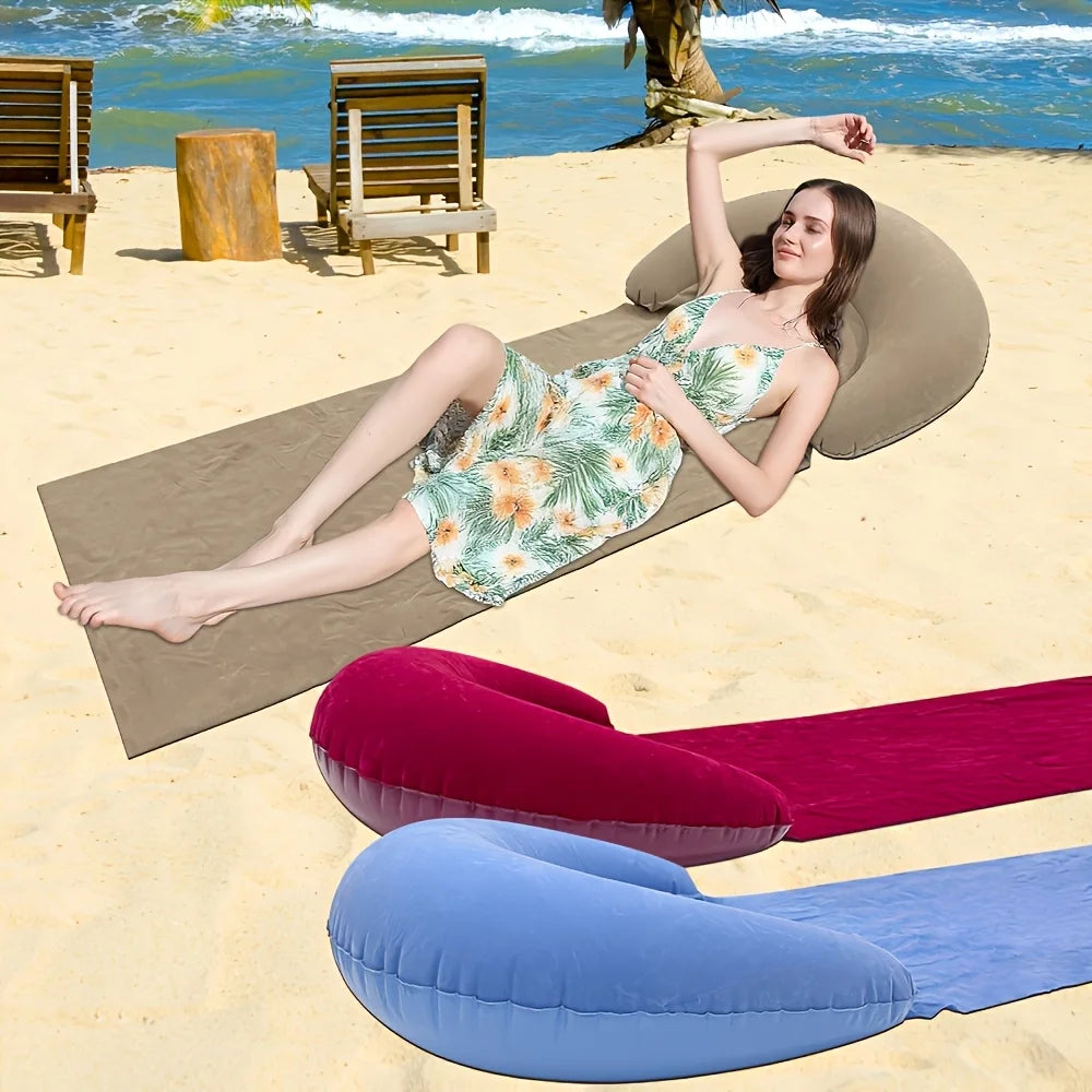 Sandproof Beach Mat with Inflatable Headrest | Camping Blanket Beach & Camping Mat Axl