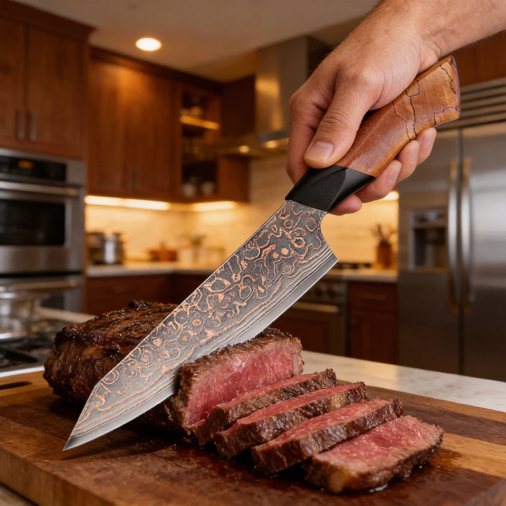 XITUO 8-Inch Damascus Steel Chef Knife – Wood & G10 Handle Damascus Chef Knife Axl Kiritssuke Knife