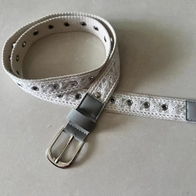 Vintage Lace Canvas Belt for Women – Metal Buckle 110cm Women's Fashion Belt Axl