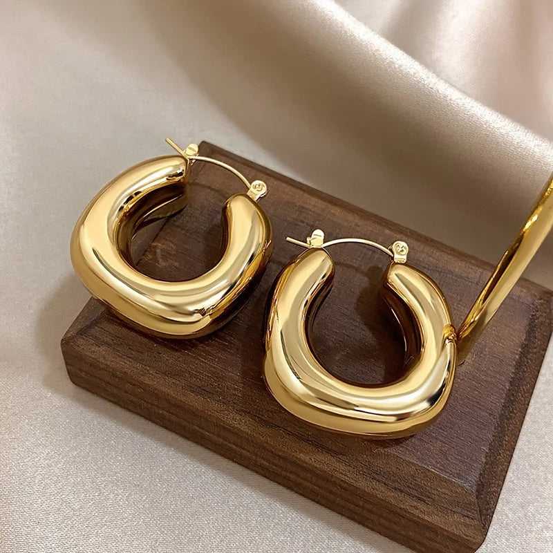 Huitan Chunky Hoop Earrings – Minimalist Circle Statement Jewelry Hoop Earrings Axl
