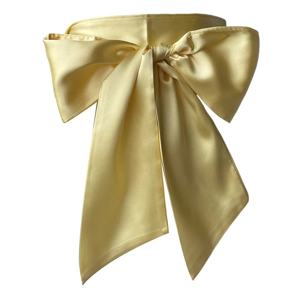 Women's Satin Bow Waist Belt – Wide Cummerbund Ribbon Strap Satin Waist Belt Axl Yellow