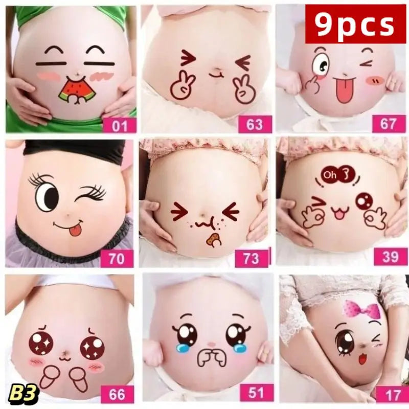 Maternity Belly Stickers 9pcs – Funny Pregnancy Bump Decals Pregnancy Photo Props Axl B3