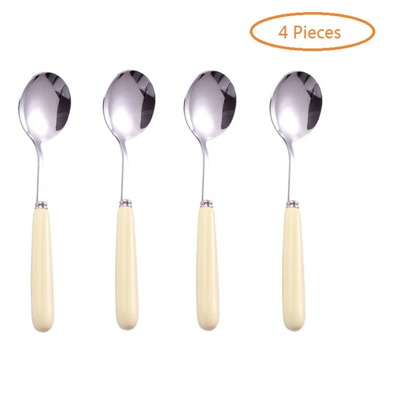 4-Piece Ceramic Handle Dessert Spoons – Stainless Steel Set Dessert Spoon Set Axl YELOW 4PCS