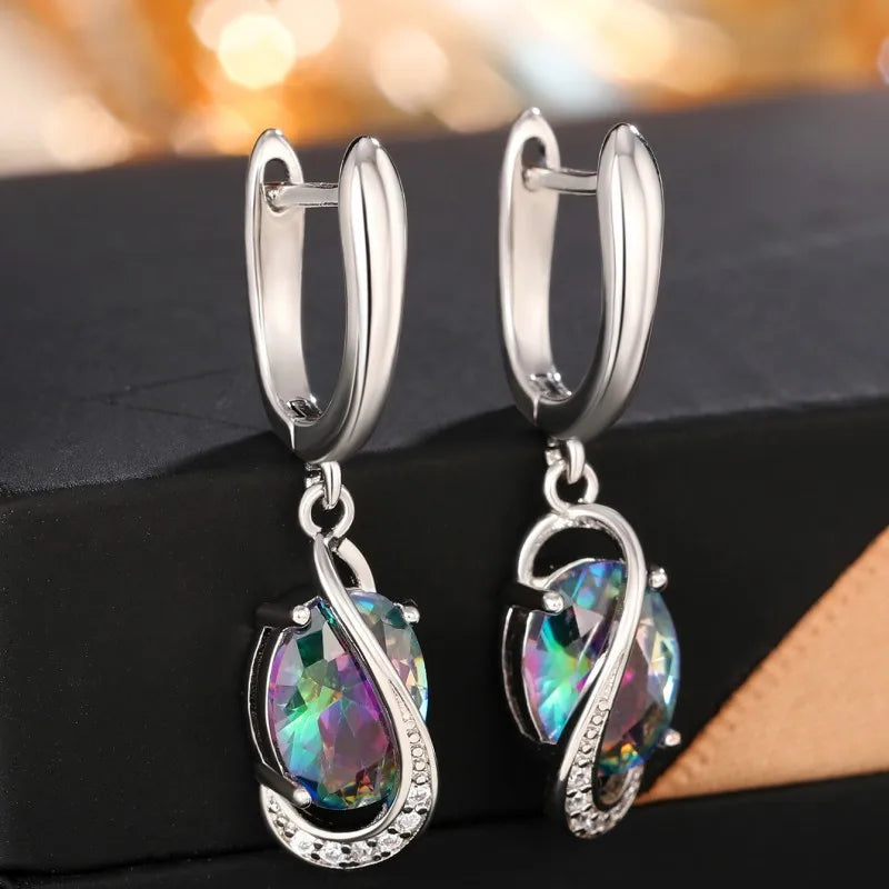 Huitan Colored CZ Dangle Earrings | Bridal Wedding Jewelry Dangle Earrings Axl