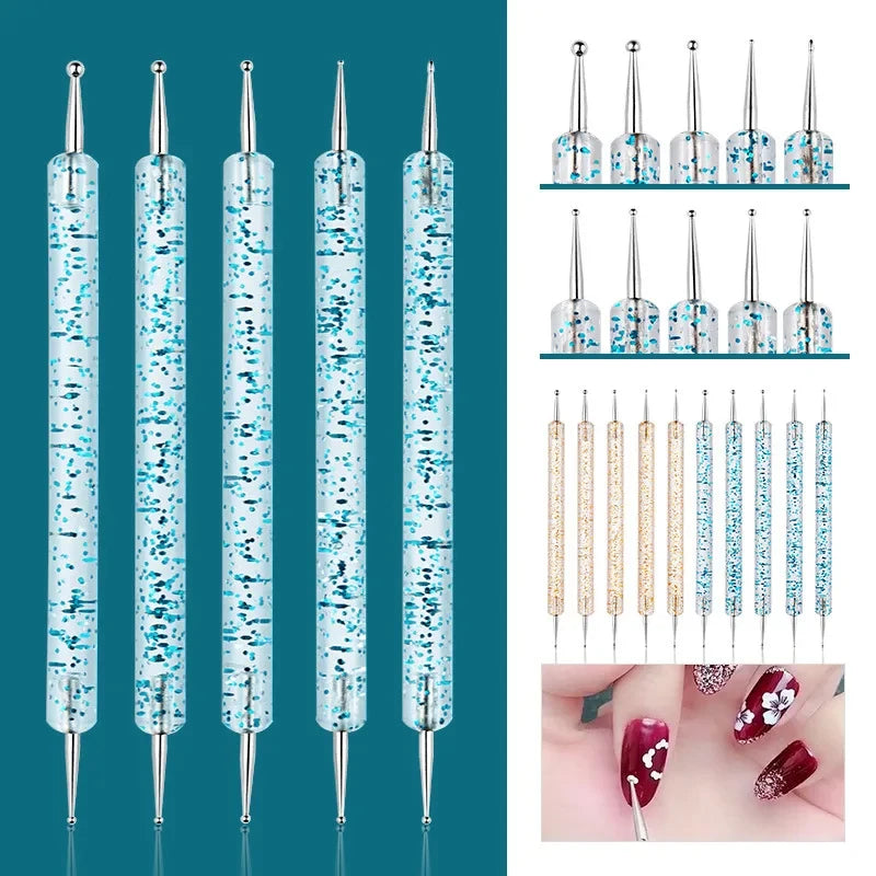 Nail Art Dot Pen & Brush Set | Blue Handle Manicure Tool Nail Art Tool Axl