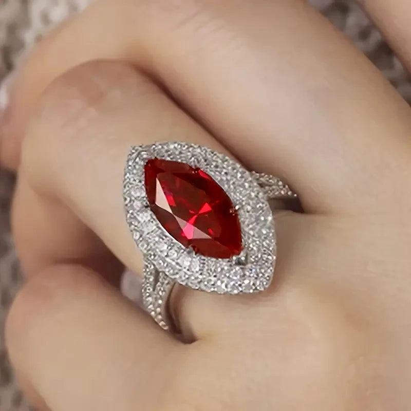 Huitan Marquise Red CZ Iced Out Ring for Women | Sizes 5–14 Fashion Ring Axl A766 6