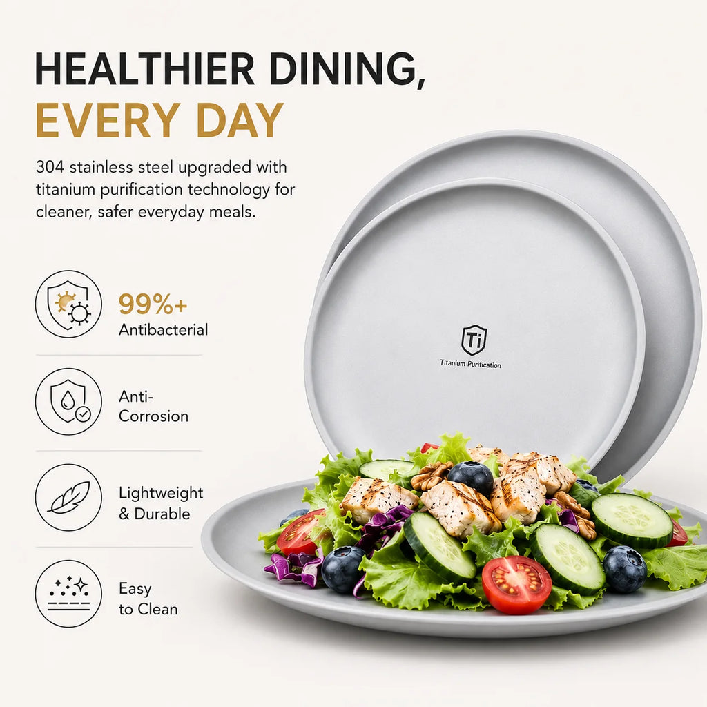 Titanium Stainless Steel Camping Plate Set – Stackable 3/5 Pack Camping Plate Set Axl