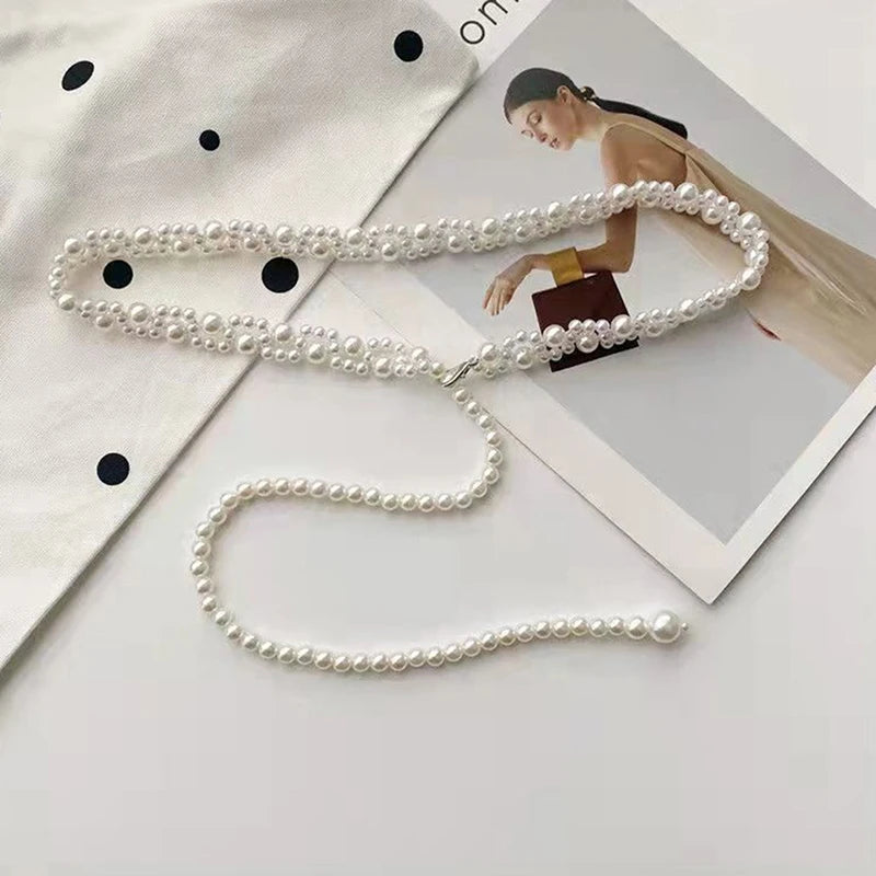 Elegant Pearl Waist Belt – Crystal Chain Dress Belt for Women Pearl Waist Belt Axl
