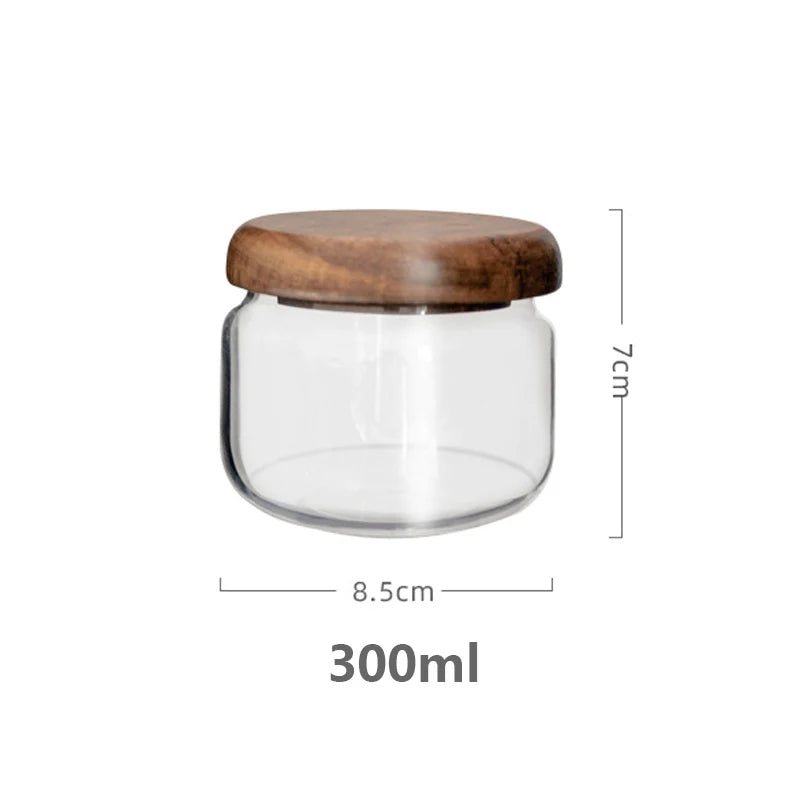 KEMORELA Glass Airtight Storage Jar with Acacia Wood Lid Glass Storage Jar Axl S