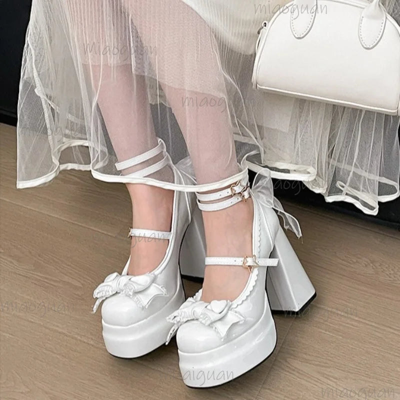 Women's Lolita Platform Pumps – Bowknot Mary Jane Heels Platform Mary Jane Pumps Axl