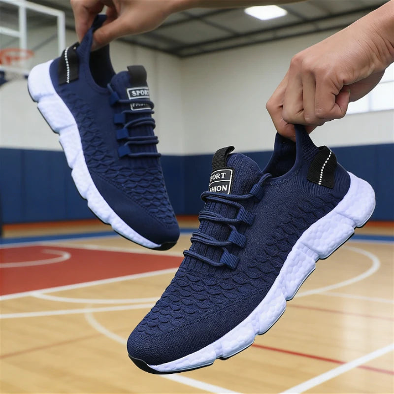 Men's Yellow Knit Running Sneakers – Lightweight & Breathable Men's Running Sneakers Axl Navy Blue 46