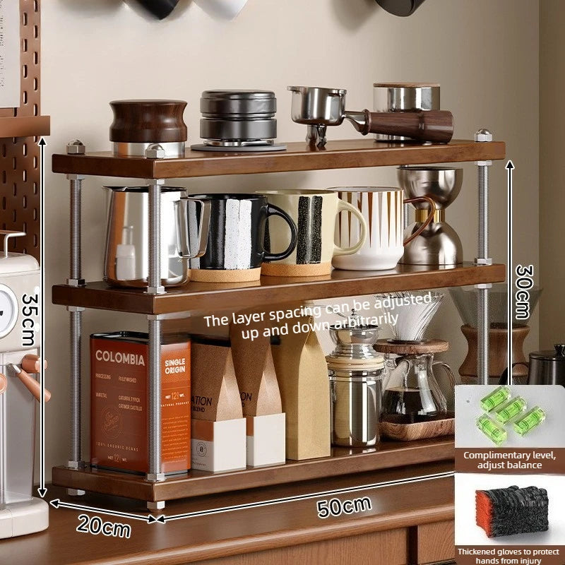 Solid Wood 3-Tier Adjustable Cup & Storage Rack Organizer Wood Storage Rack Axl 50x20cm