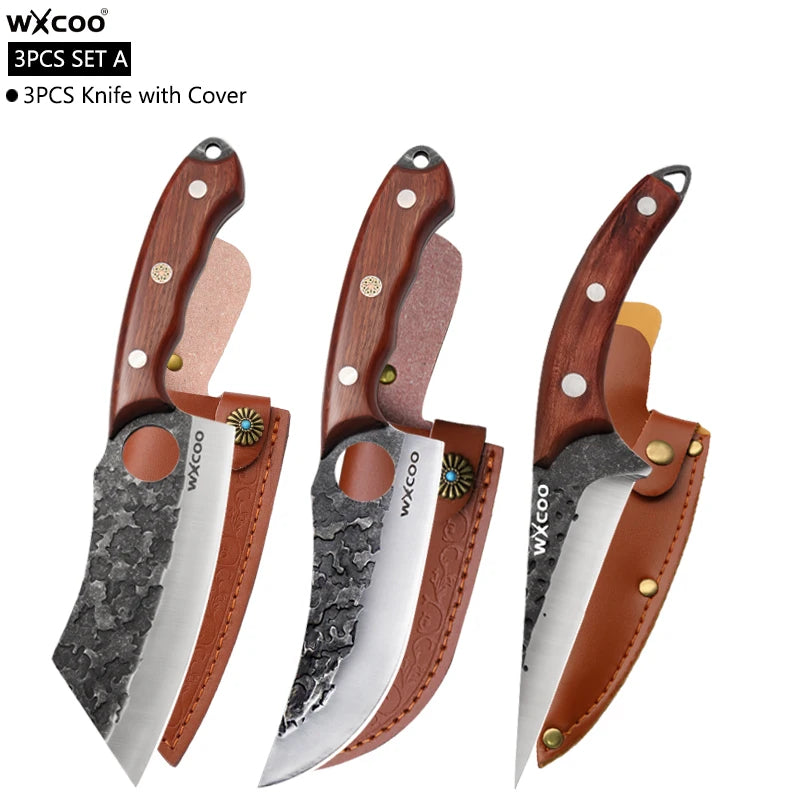 WXCOO Forged Boning Knife – Stainless Steel Butcher Knife Boning Knife Axl 3PCS SET A