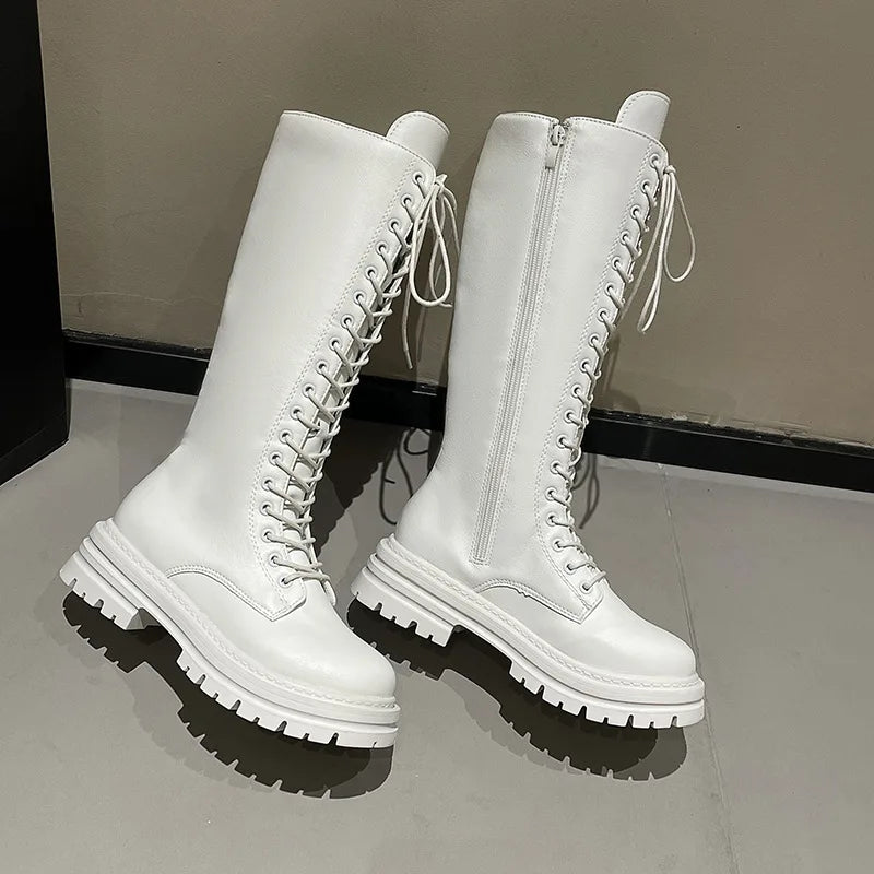Women's Platform Knee-High Boots | Chunky Lace-Up Punk Boots Platform Knee-High Boots Axl
