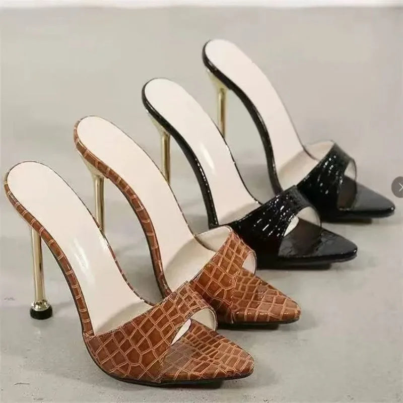 Textured Stiletto Sandals – Slip-On Peep Toe High Heel Party Shoes Stiletto Heel Sandals Axl