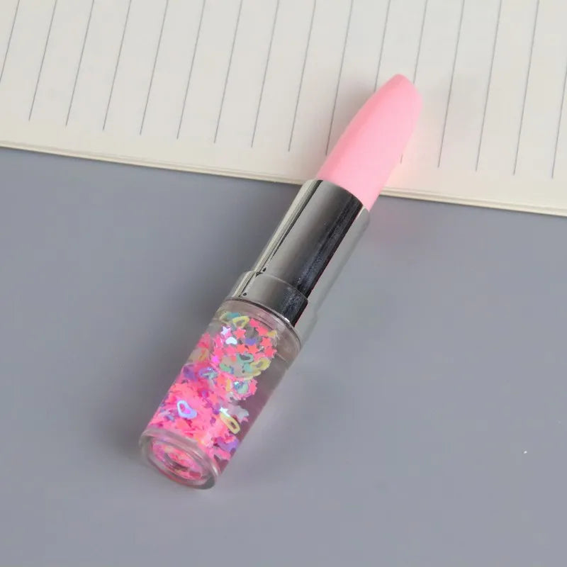 Lipstick Gel Pens 4-Pack | Novelty Quicksand Pens for Students Novelty Gel Pens Axl Deep Pink