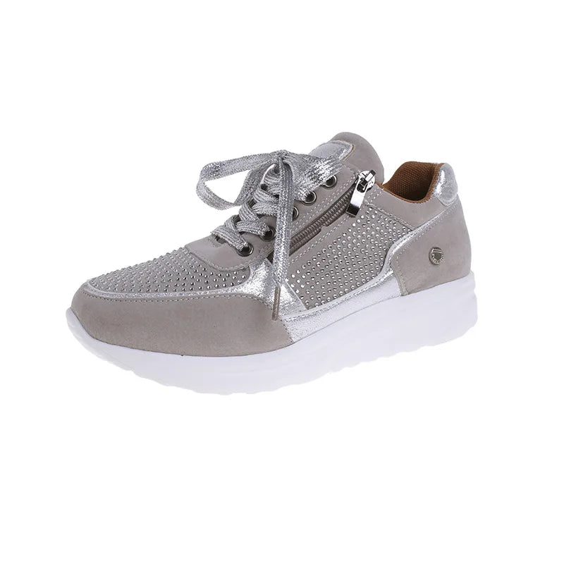 Women's Sequin Wedge Platform Sneakers – Non-Slip Lace-Up Wedge Platform Sneakers Axl GRAY 37