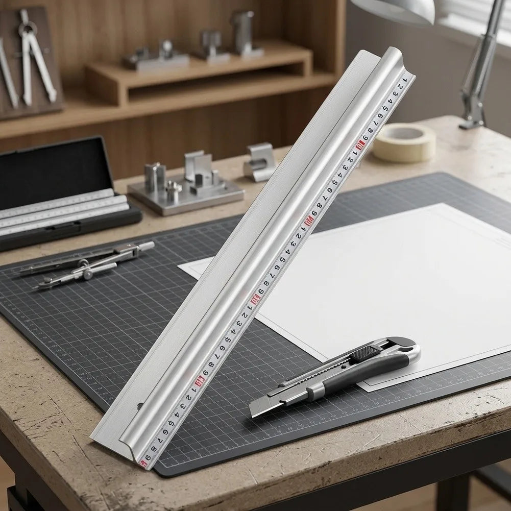 50cm Aluminum Protective Straight Ruler – Non-Slip Measuring Tool Aluminum Measuring Ruler Axl