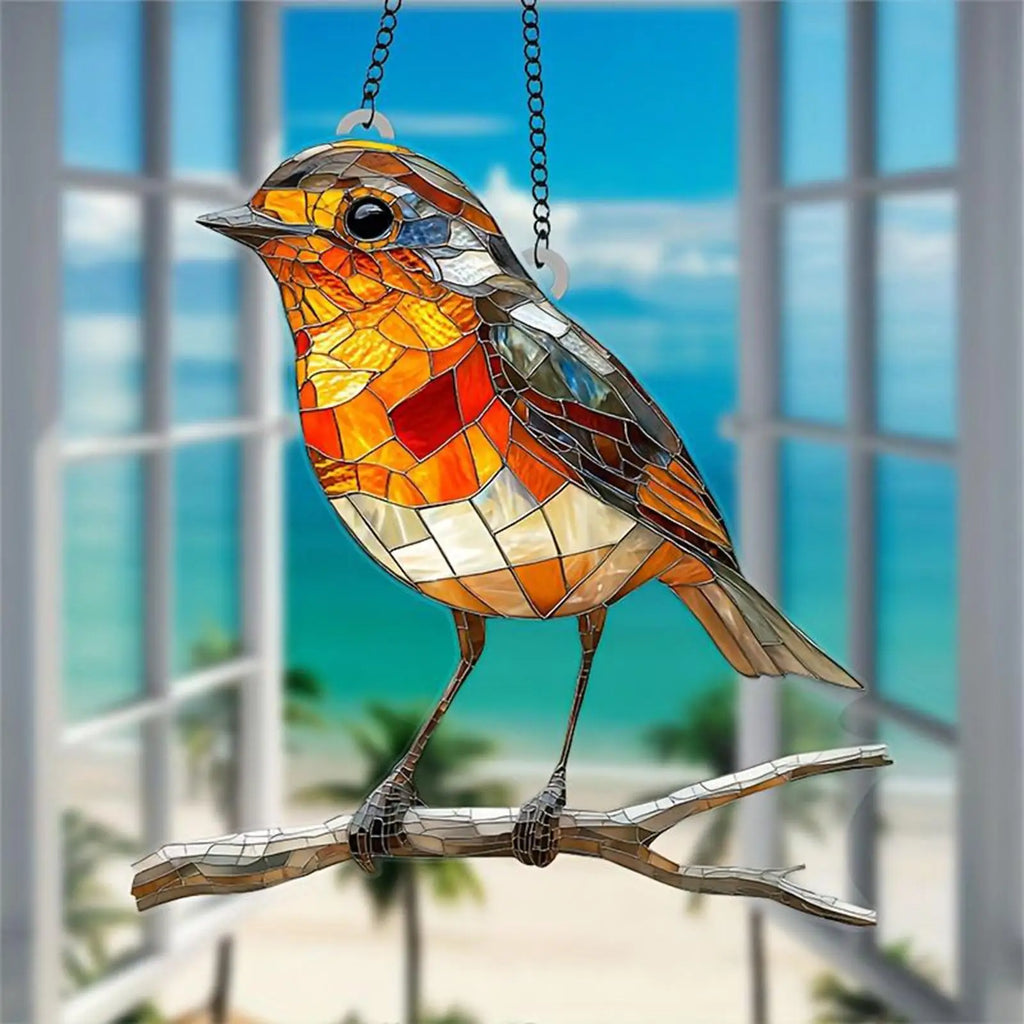 Robin Bird Suncatcher – Stained Glass Effect Window Ornament Window Suncatcher Axl