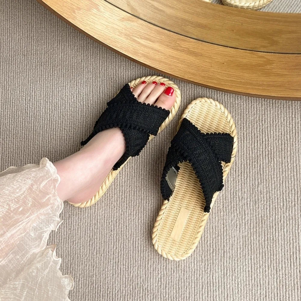 Boho Weave Flat Beach Slippers – Non-Slip PVC Sandals Beach Sandals Axl