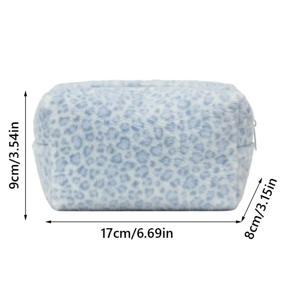 Fuzzy Leopard Print Makeup Bag – Large Travel Cosmetic Pouch Cosmetic Makeup Bag Axl