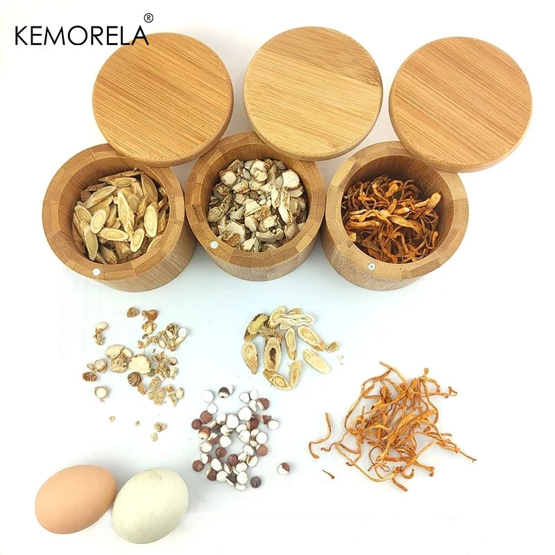 Bamboo Salt Box with Magnetic Swivel Lid | Kitchen Spice Storage Kitchen Spice Container Axl