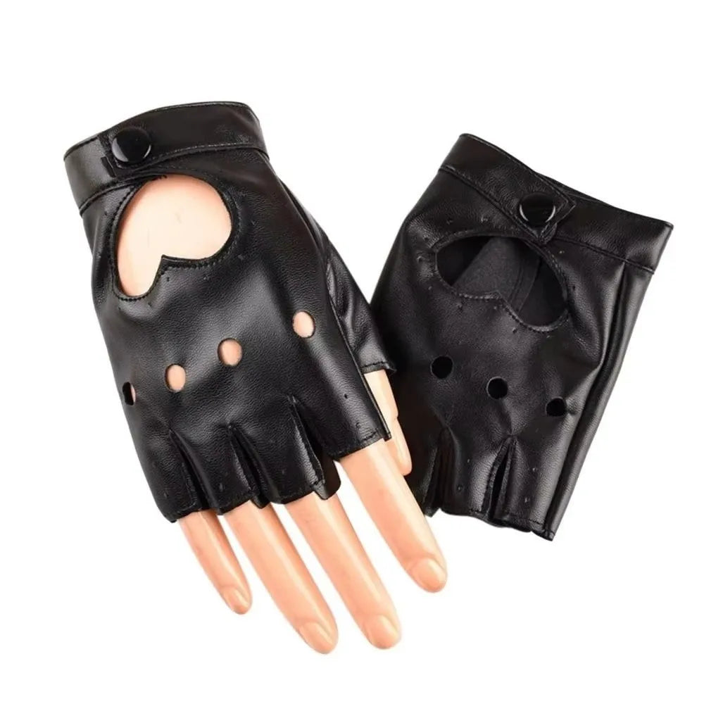 Y2K Punk PU Leather Fingerless Gloves | Heart Hollow Half Finger Fingerless Fashion Gloves Axl
