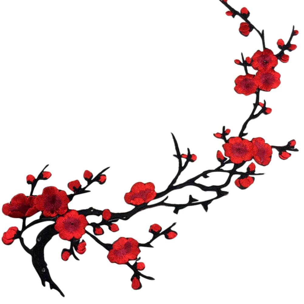 Plum Blossom Embroidered Patch – Iron or Sew On Applique Embroidered Applique Patch Axl Red