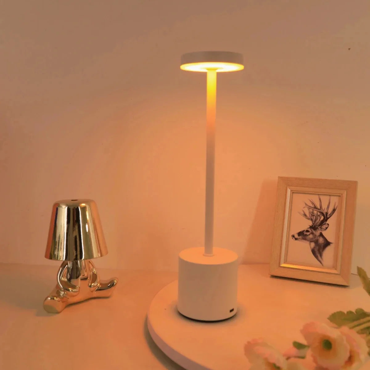 USB Rechargeable Touch Desk Lamp – 3 Color Dimming Night Light Rechargeable Desk Lamp Axl White