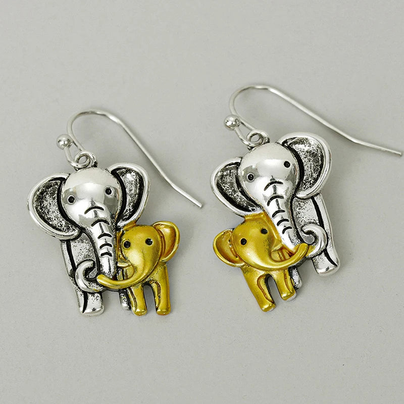 Huitan Two-Tone Elephant Drop Earrings | Fashion Jewelry Gift Drop Earrings Axl
