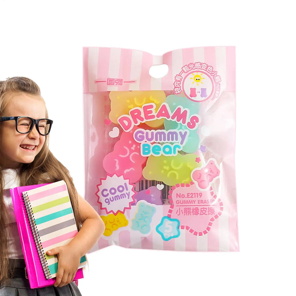 5-Pack Cute Bear Rubber Erasers for Kids – Jelly Color Fun Novelty Erasers Axl