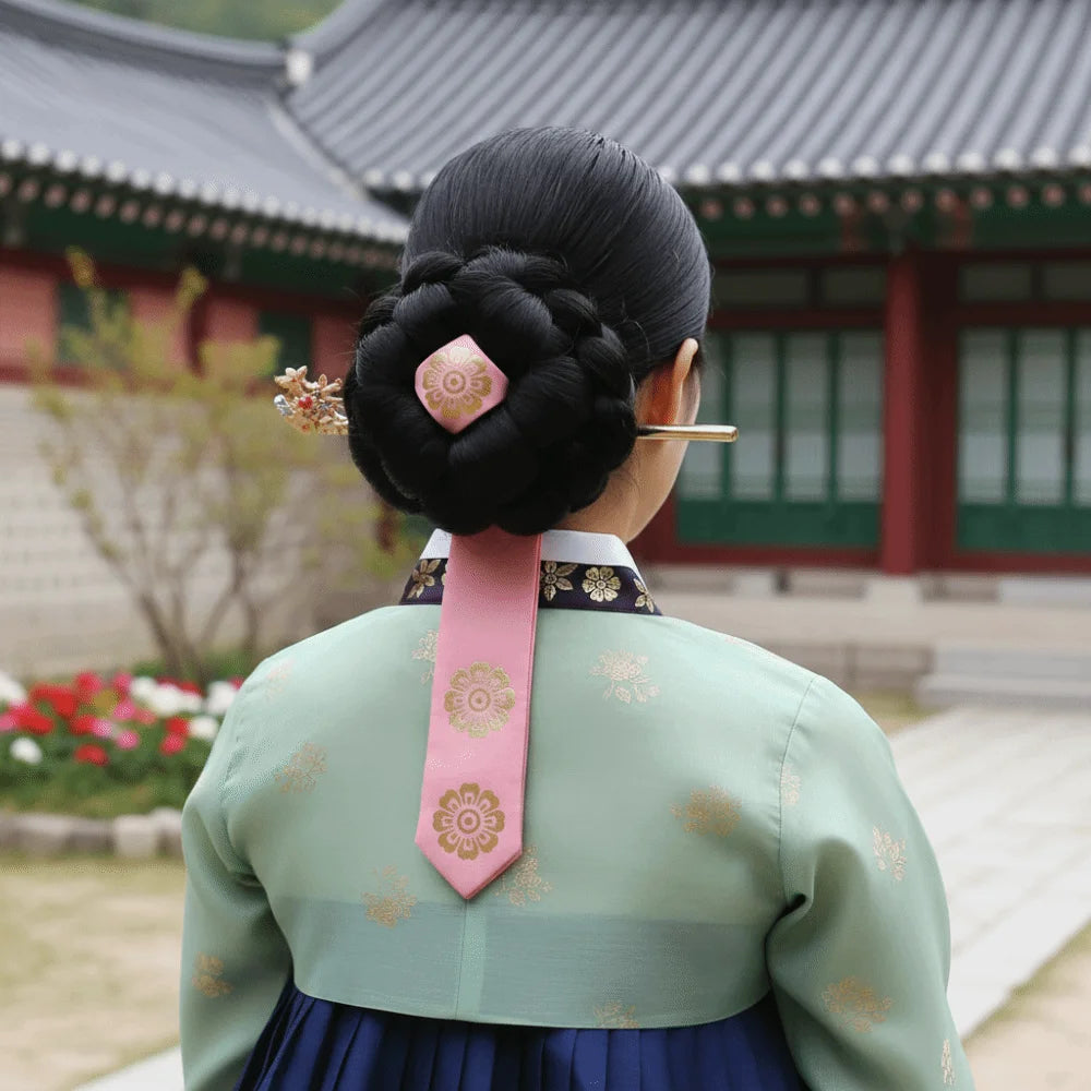 Korean Hanbok Headband – Floral Ribbon Hairband for Dance Costume Costume Headband Axl