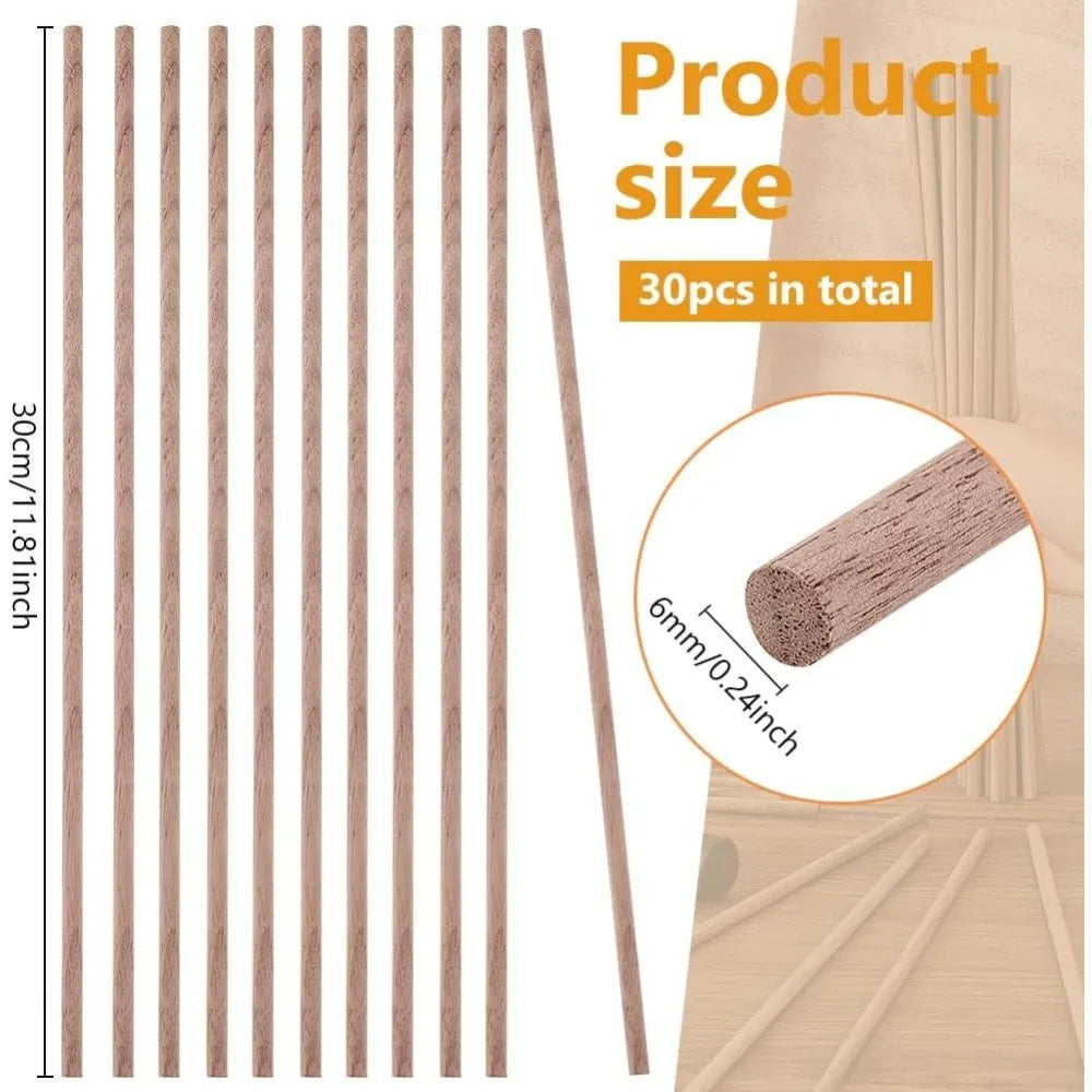30 Pcs Black Walnut Wooden Dowel Rods 11.8" x 0.23" Craft Poles Wooden Dowel Rods Axl