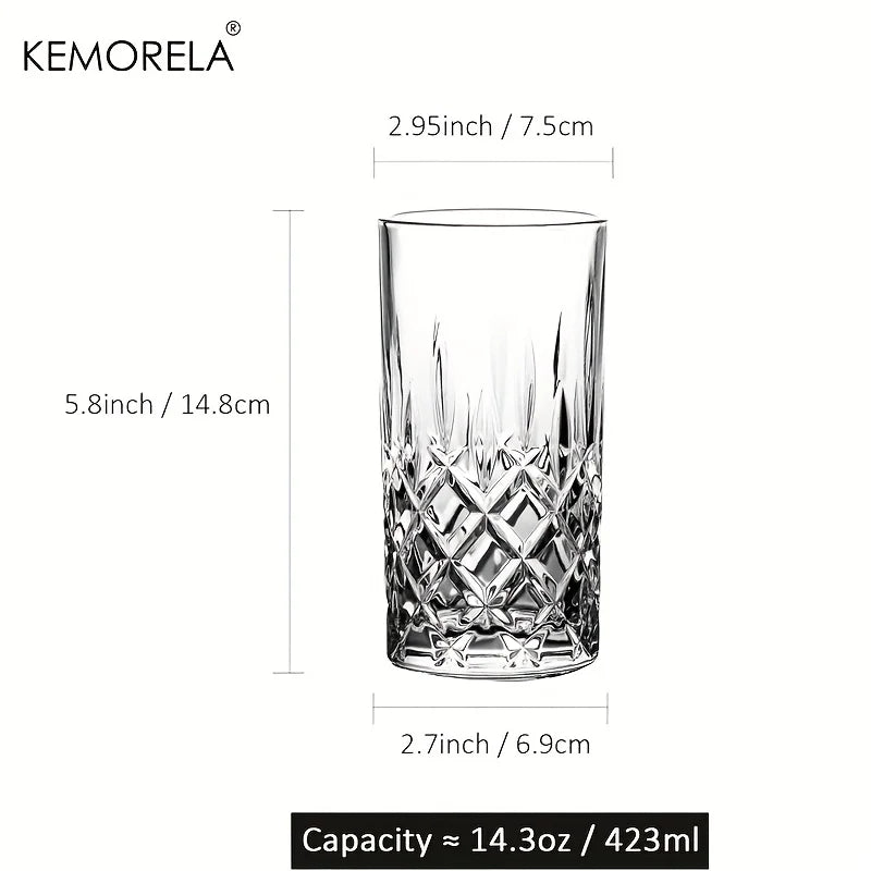 KEMORELA 423ml Stemware Glass Cups | 1-2 Pcs, Dishwasher Safe Glass Stemware Set Axl