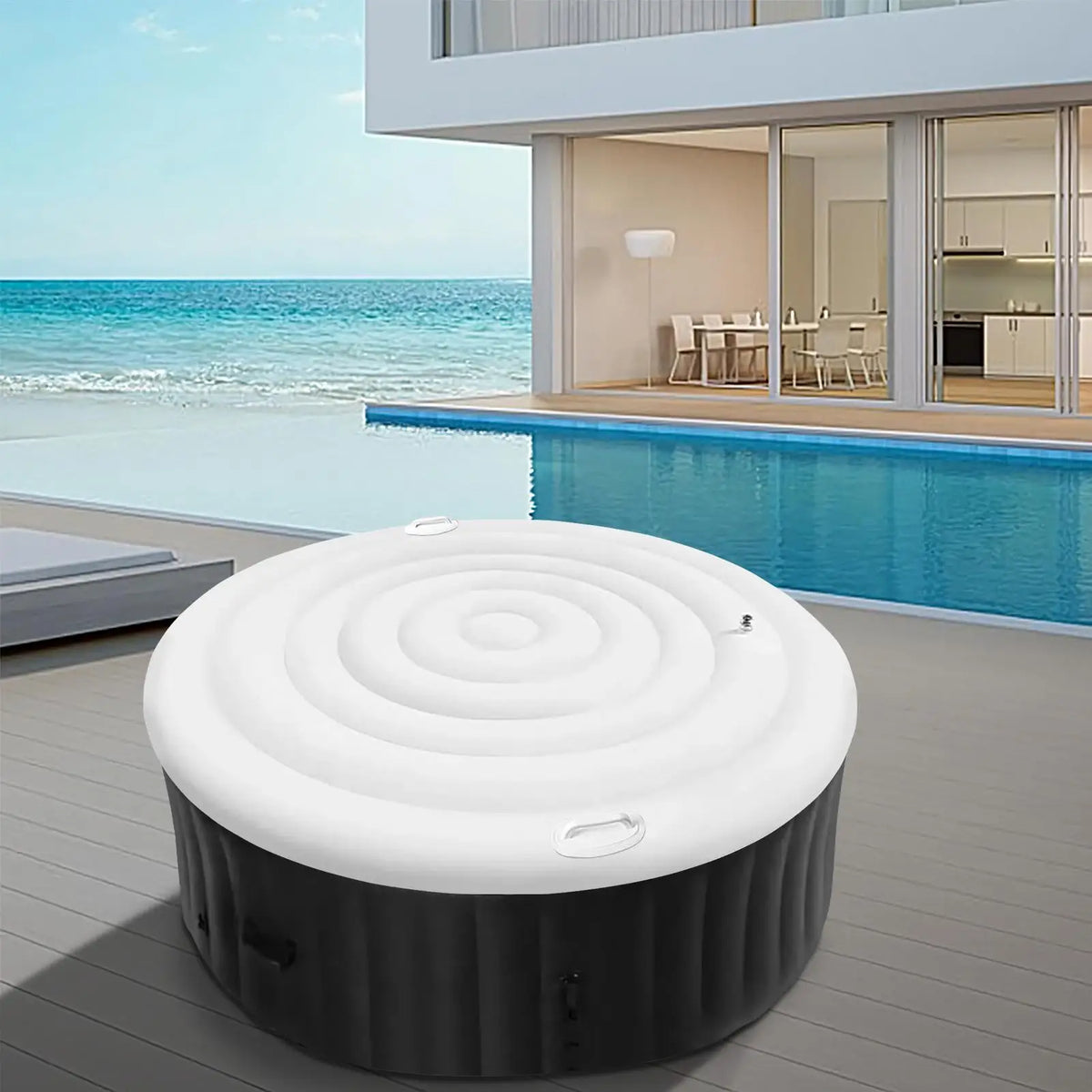 Round Inflatable Hot Tub Cover with Handles – Windproof PVC Lid Hot Tub Cover Axl